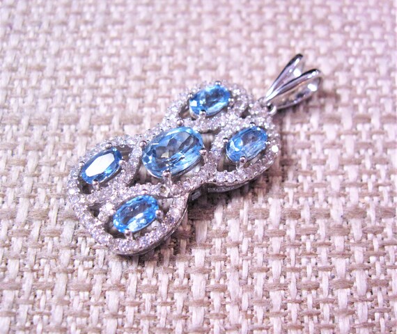 Silver Blue Topaz Pendant, Fancy 925 Sterling Sil… - image 2
