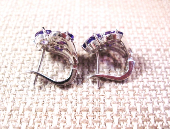 Silver Amethyst Stud Earrings, Fancy Sterling Sil… - image 3