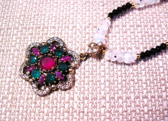 Turkish Silver Emerald Ruby Necklace, Fancy 925 S… - image 3