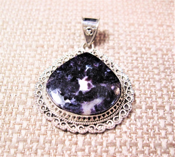 Sterling Silver Sugilite Pendant, Fancy 925 Sterl… - image 3