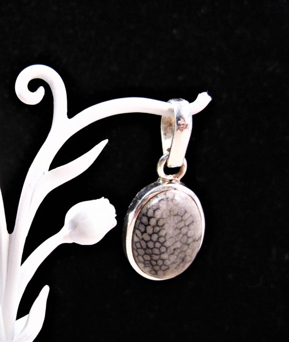 Sterling Silver Black Coral Pendant, Gorgeous Vint