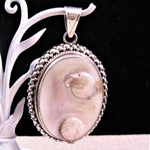 Large Sterling Blister Pearl Pendant, Gorgeous, Fancy and Large Vintage 925 Sterling Silver Blister Pearl Pendant