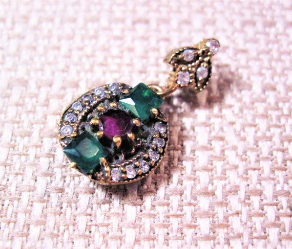 Turkish Silver Emerald Ruby Pendant, Fancy 925 St… - image 3