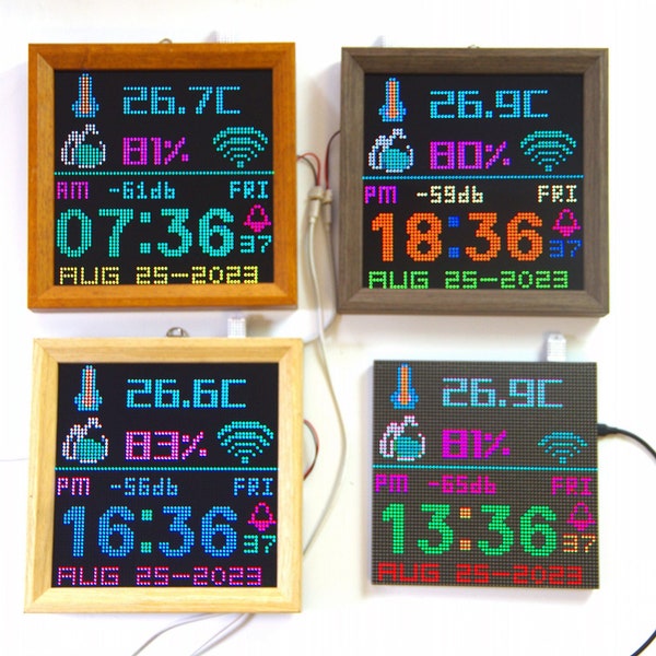 Orologio digitale freddo Temperatura e umidità NTP Orologio da parete con display a matrice LED colorato Sveglia fredda