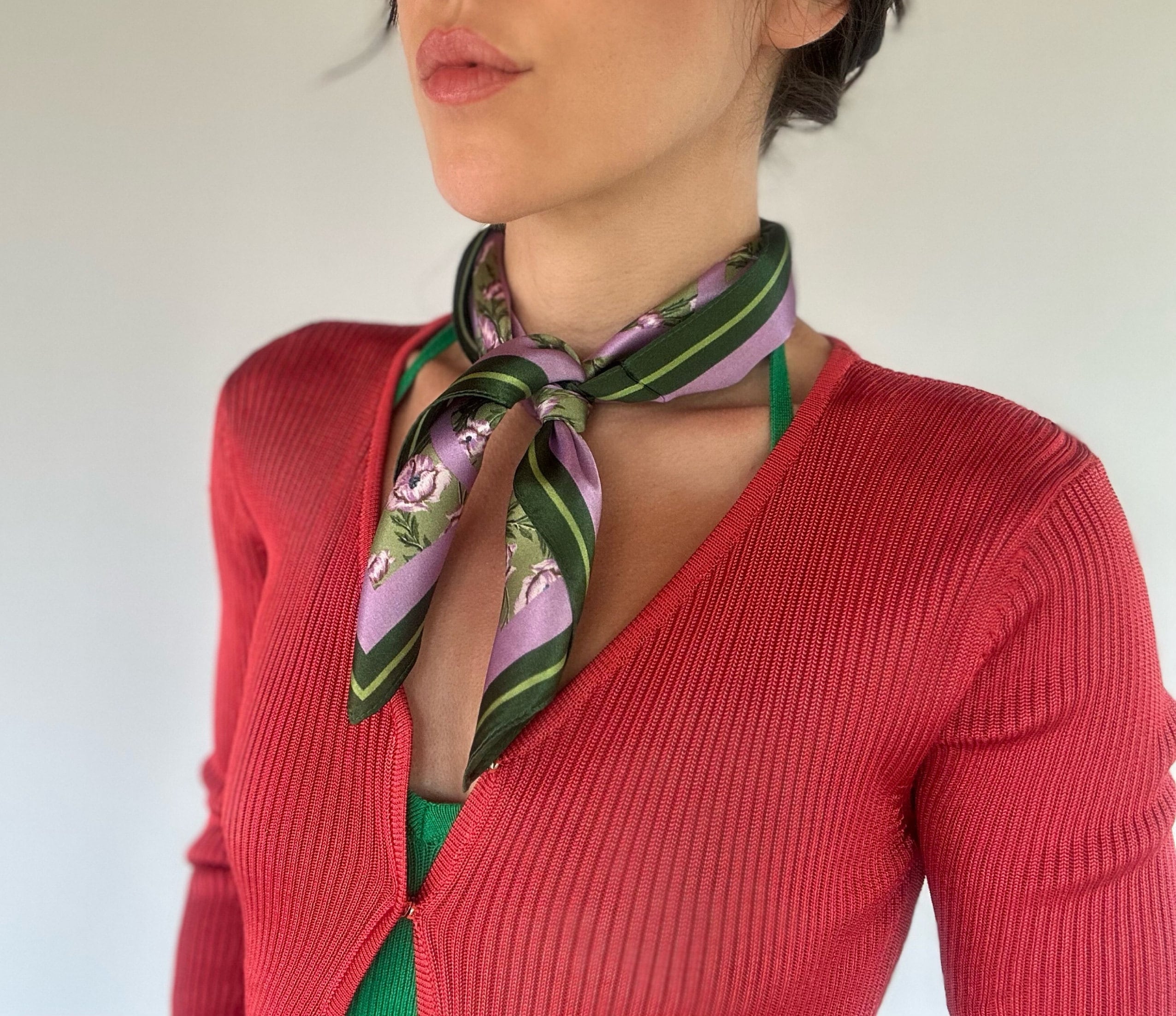 100% Natural Mulberry Silk Scarf: Violet Floral Square Print 