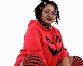 Hoodie met grote rode pompoenkop Halloween goth vampier