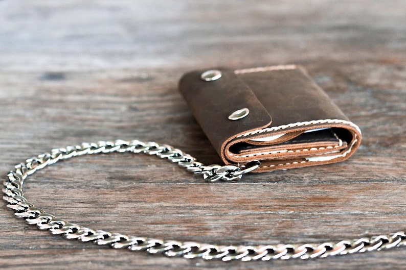 Mens Trifold Chain Wallet Biker Leather Wallets Joojoobs 037