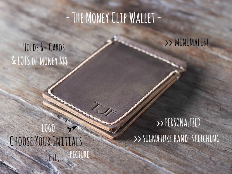 Money Clip Wallet, Leather Money Clip Wallet, Personalized Money Clip Wallet, Minimalist Mens Leather Wallet with Money Clip, JooJoobs 018 image 3
