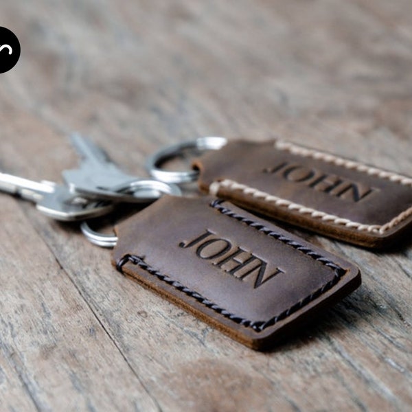 2 Personalized Custom Leather Keychains, SET of 2 Leather Keychain Fobs, 2 Personalized Leather Keychains for Him [KEY]