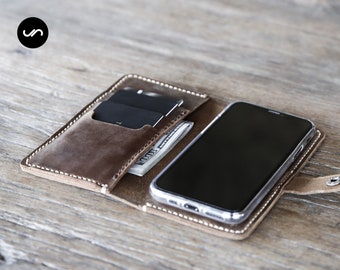 iPhone 12 Wallet Case with closure, PERSONALIZED Leather iPhone Case, Leather iPhone Case, Personalized iPhone - PICK your iPhone below #056