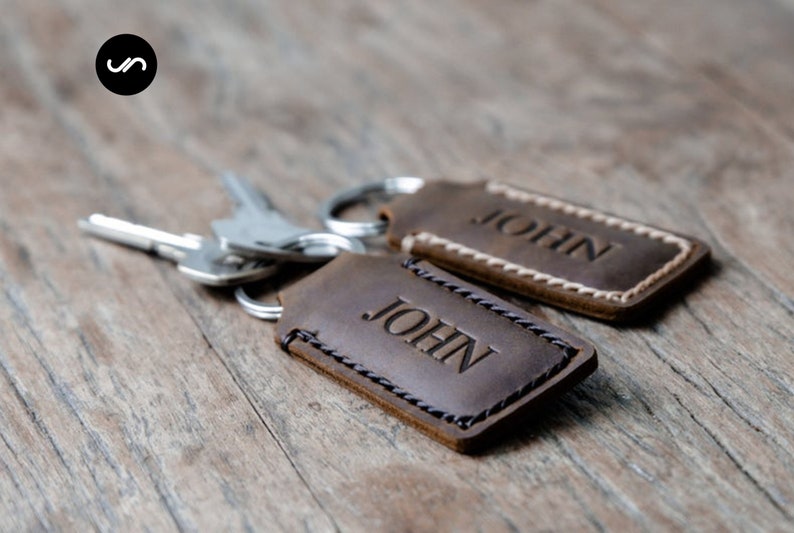 2 Personalized Custom Leather Keychains, SET of 2 Leather Keychain Fobs, His and Hers, Stocking Stuffers, Wedding Favors,Need Bulk? Convo Me 