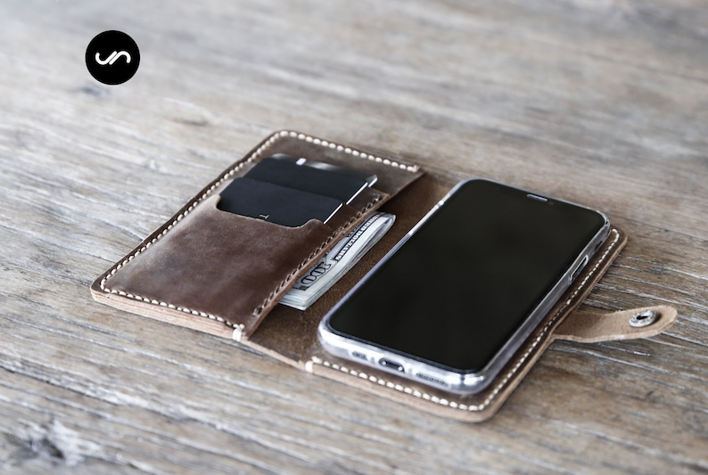 iPhone Wallet Case with closure, PERSONALIZED Leather iPhone Case, Leather iPhone Case, Personalized iPhone PICK your iPhone below 056 image 3