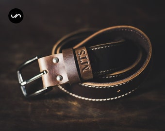 Mens Leather Belt "The Gunslinger" Personalized Belt, Personalized Mens Leather Belt, Rugged Mens Leather Belt Brown #091