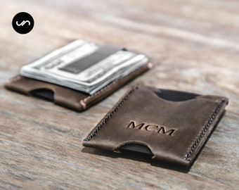Monedero de cuero de clip de dinero, cartera de cuero delgado, billetera delgada, clip de dinero de cuero, billetera delgada, billetera minimalista, padrinos de la cartera de la tarjeta #078