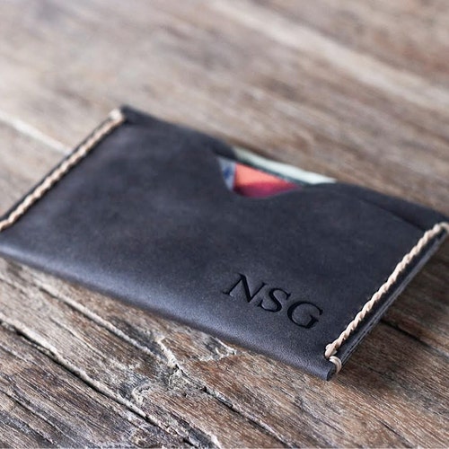 Leather Card Sleeve Card Holder Wallet Dark Brown Minimal Etsy