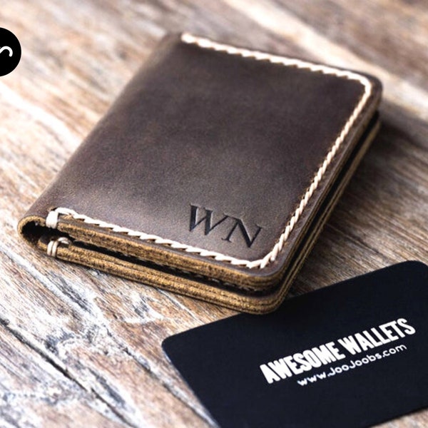 Wallet PERSONALIZED Leather Card Wallet Bridesmaids' Gift Mens Wallets, Minimalist Wallet, Front Pocket Wallet  - #010