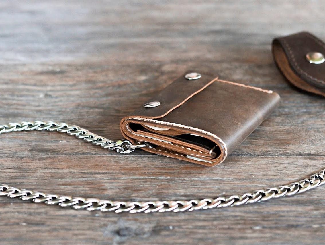 Mens Trifold Chain Wallet, Biker Trifold Wallet, Mens