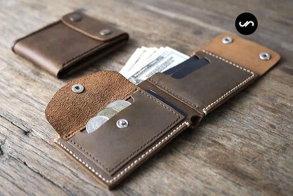 Brown leather wallet with coin pocket sales