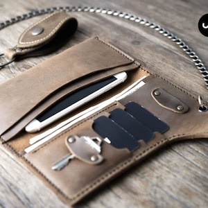 Monedero trucker, Monedero de cadena de camiones, Mejor billetera de camionero, Monedero de cuero Biker, Funda de cartera de iPhone de cuero #012