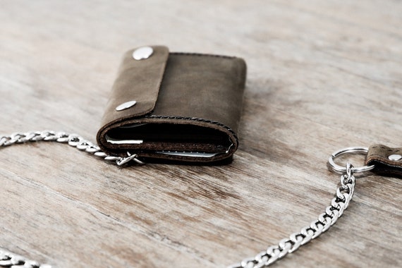 Trifold Chain Wallet Biker Trifold Wallet Mens Leather Biker Wallet Trifold Chain Wallets Mens Wallet Joojoobs Mens Wallets 037 Etsy