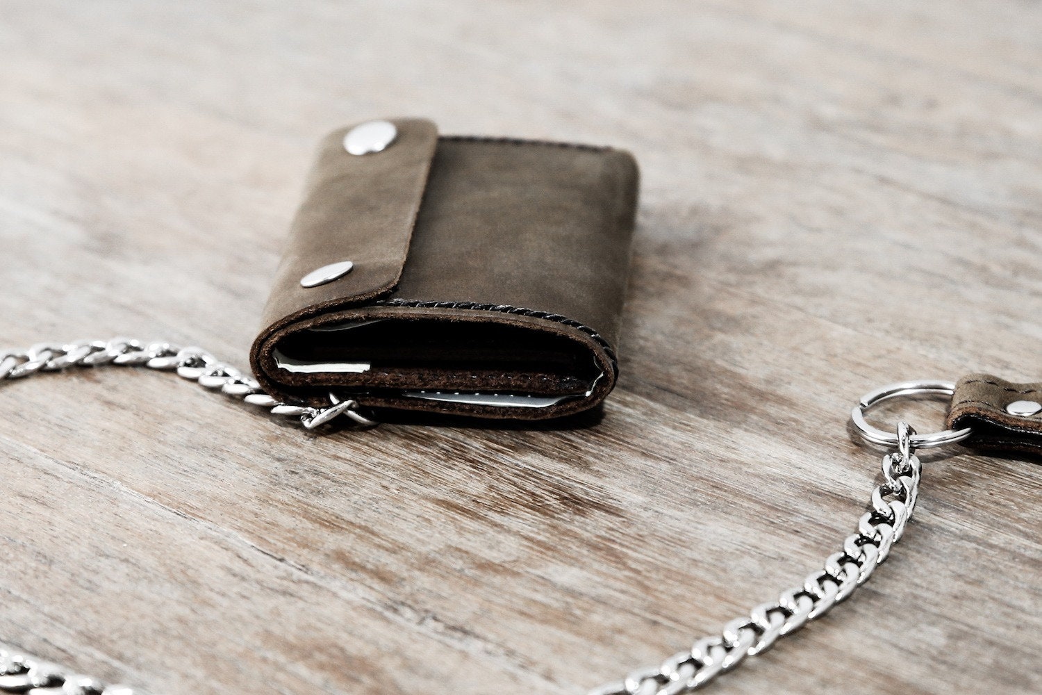 mens leather trifold wallet with chain
