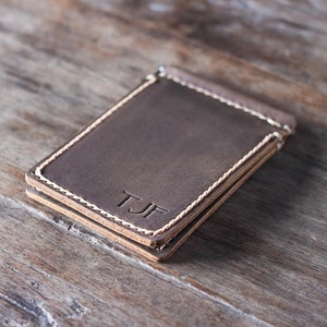 Money Clip Wallet, Leather Money Clip Wallet, Personalized Money Clip Wallet, Minimalist Mens Leather Wallet with Money Clip, JooJoobs 018 image 2