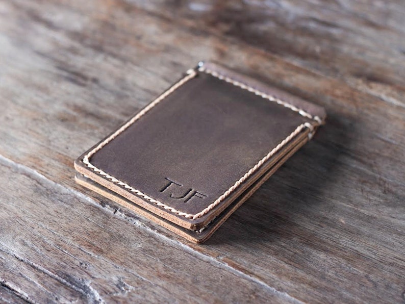 Money Clip Wallet, Leather Money Clip Wallet, Personalized Money Clip Wallet, Minimalist Mens Leather Wallet with Money Clip, JooJoobs 018 image 2