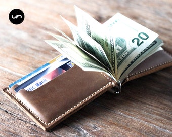 Monedero de cuero de clip de dinero, cartera de cuero delgado, billetera delgada, clip de dinero de cuero, billetera delgada, billetera minimalista, tarjeta de la cartera de la cartera de los hombres de regalo 028