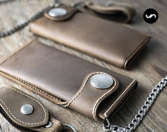 Cartera de cadena de motociclistas personalizada, cartera de cadena de motociclistas de cuero, cartera de cadena de motociclistas de tamaño completo, cartera de motociclista de cuero personalizado #012