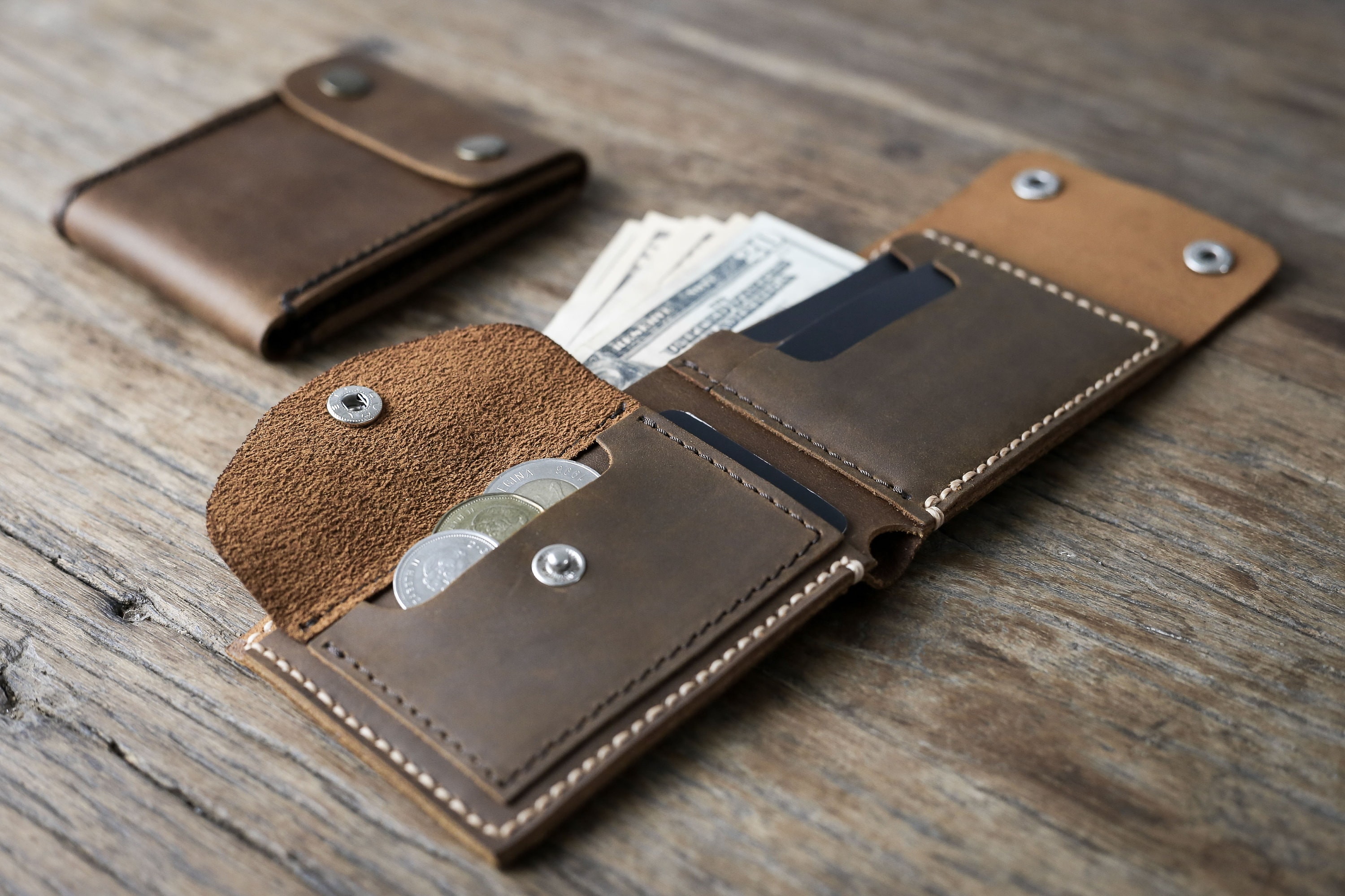 MENS LEATHER WALLET Handmade Wallet With Coin Pocket Leather - Etsy