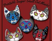 Printable Halloween Costume Day of the Dead Sugar Skull Cat Mask Photo Booth Prop Set