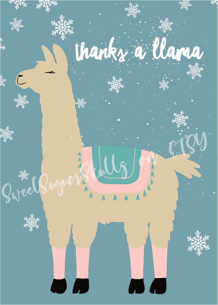 Llama Christmas Card Llama Thank You Card Printable Llama Etsy