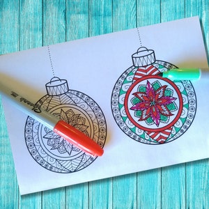 Cartões coloridos de enfeites de Natal | Cartões de enfeite de Natal imprimíveis para colorir | Enfeite de Natal de papel 3D
