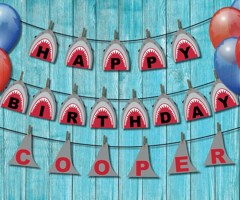 Printable Shark Birthday Party Banner | Shark Birthday Party ...