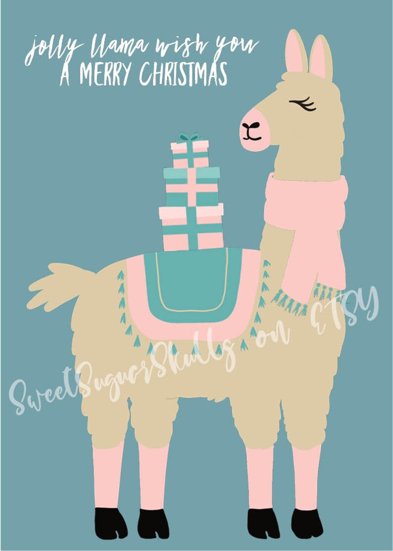 Llama Christmas Card Llama Thank You Card Printable Llama Etsy