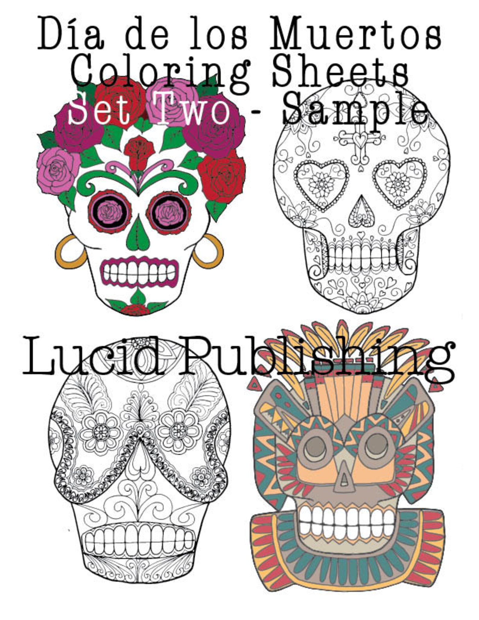Printable Candy Skull Coloring Pages set 2 - Etsy