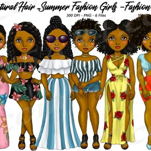Summer Black Girl Clipart, Black Women Clip Art, Black Woman PNG, Tropical, Afro Girl, Black Girl Planner, African American, Curvy Girls