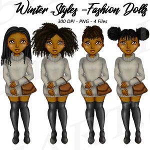 Natural Hair Clipart, Black Girls, Winter Girl Clipart, Black Woman Clipart, Fashion Girls, Curvy Girl, Cute Girls, African American Clipart