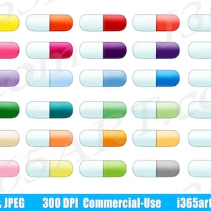 Pillen clipart, capsule illustraties, apotheek geneeskunde, medische clipart, geneesmiddelen op recept, vitaminen, planner stickers, commercieel