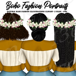 Imágenes prediseñadas de chica negra bohemia, imágenes prediseñadas de mujer primaveral, cabello natural, imágenes prediseñadas de chica negra, imágenes prediseñadas de mejores amigas, corona de flores boho