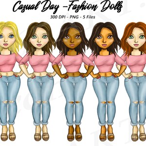 Casual Day Clipart, Fashion Girls Clipart, Curvy Girl, Girl Illustrations, Fashion Dolls, Girls, Planner Stickers, African American Clipart