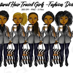 Travel Girl Clipart, Black Woman Clipart, Black Women with suitcases, natural hair girl, Traveling, Black Girls Travel, African American PNG
