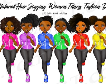 Jogging Women Clipart, Jogging Girls, Black Girl Clipart, Black Women, Natural Hair, Fitness, African American Clipart, Running, Curvy girls