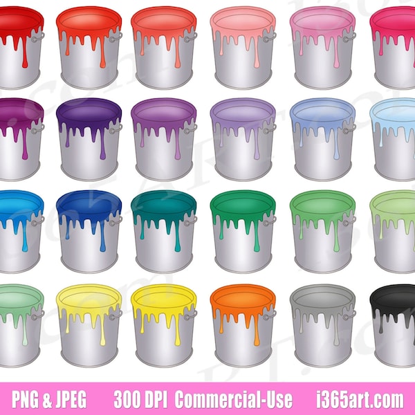 Buy 3 Get 1 Free Colorful Paint Bucket Clipart, Paint Bucket Clip Art, Painting, DIY Projects, Planner Icons, Painter Graphics, PNG