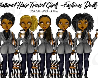 Travel Girl Clipart, Black Woman Clipart, Black Women, black girl hair clipart, Traveling clipart, Black Girls Travel, African American, PNG