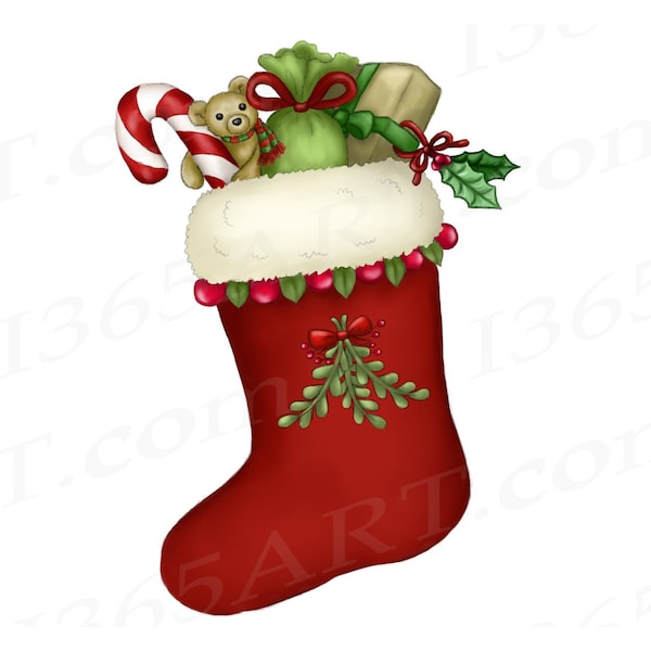 Christmas Stocking Clipart, Christmas Stocking PNG, Stocking, Watercolor Stocking, Hand Painted, Invitations, Scrapbooking, DIY