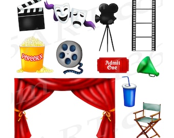 Buy 3 get 1 free Movie Clipart Clip art, Movie Theater Clipart, Movie Night Clip art, Cinema, Scrapbooking, Invitation, Movie Reel, Graphics