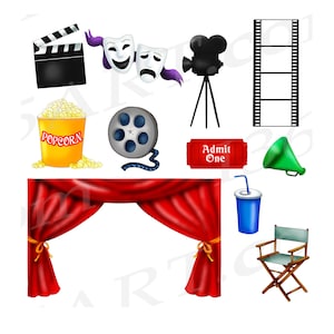 Film Theater Clipart, Film Clipart Clip Art, Film Nacht Clip Art, Kino, Scrapbooking, Einladung, Filmrolle, Grafiken