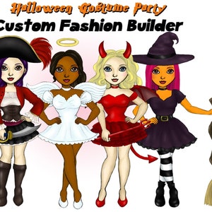 Halloween Girls Clipart, Halloween girl clipart, Customizable, Halloween Party, Best Friends Clipart, Dress Up Clipart, Character Builder