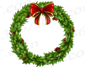 Buy 3 get 1 free Holly Wreath Clipart, Holly Wreath PNG, Holly, Christmas Wreath, Digital Wreath, Hand Painted, Invitation, Scrapbooking PNG